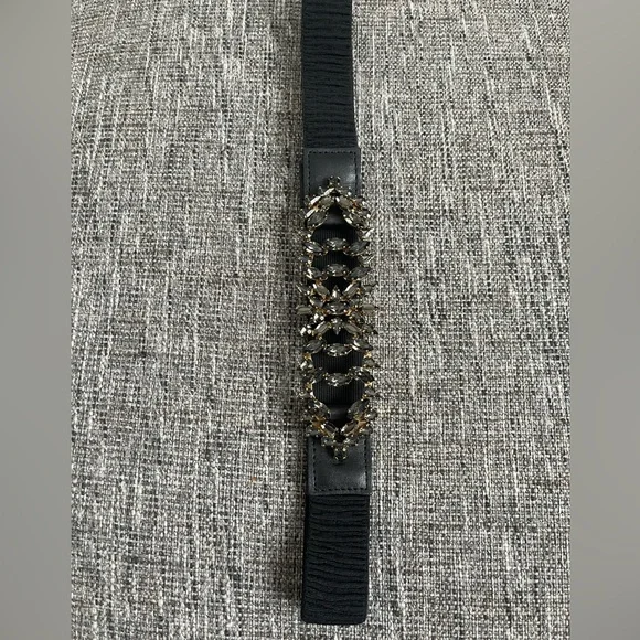 Cache stretch black belt with crystal grey stone”buckle”, gold trim ! - Picture 1 of 7
